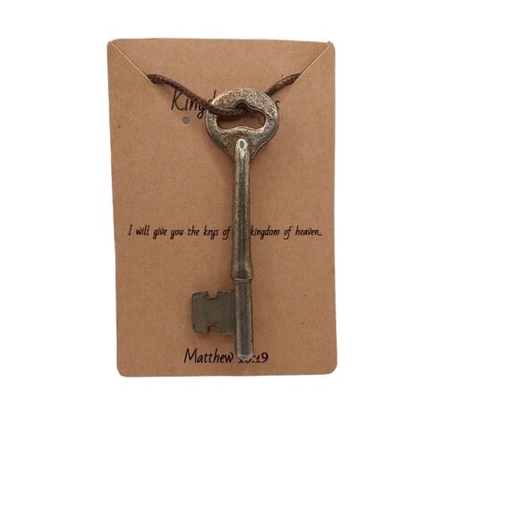 Skeleton Key Necklace Men Women Religious Jewelry Brown Faux Leather Cord #1 - Picture 1 of 14